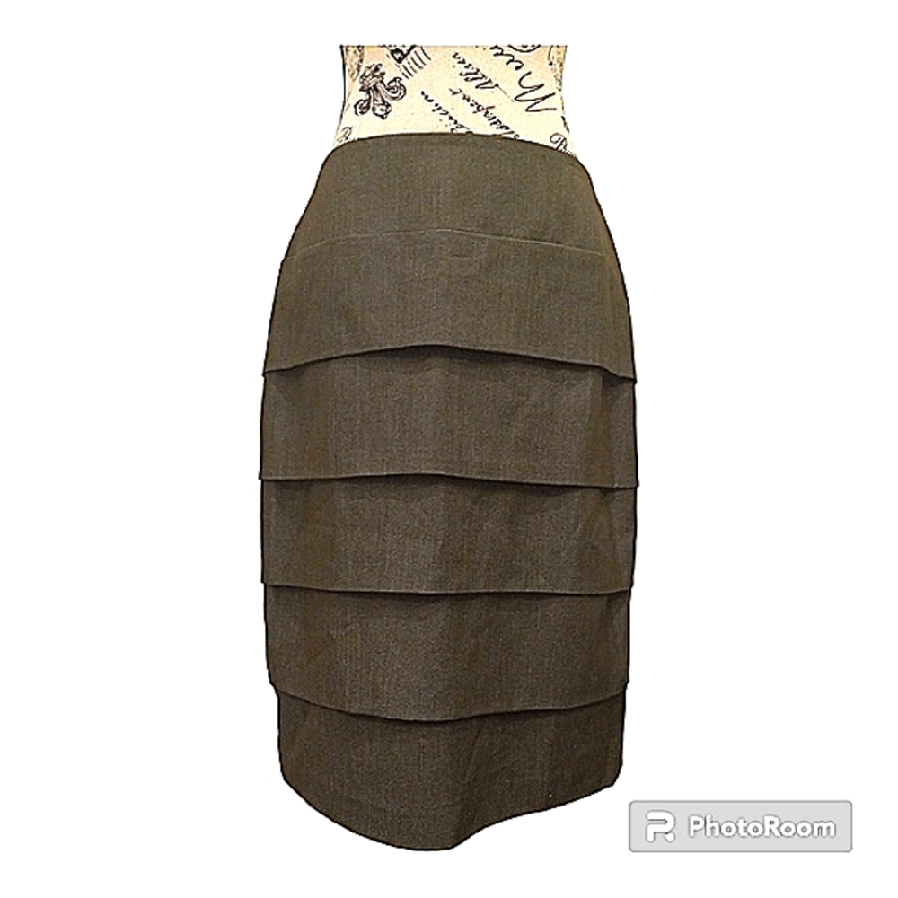 Sharagano Khaki Tiered Midi Skirt